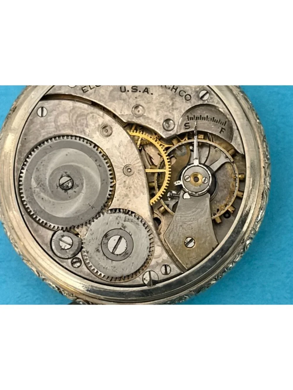 1927 Elgin Pocket Watch 303 Model 3 class 114 12s 7kj supreme case 4 parts or re
